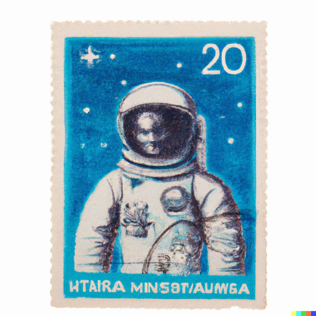 an astronaut, postage stamp